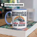 Alter Mann auf Skiern Tasse, lustiger Skifahrer Spruch für O – Blau [farbe:blau]