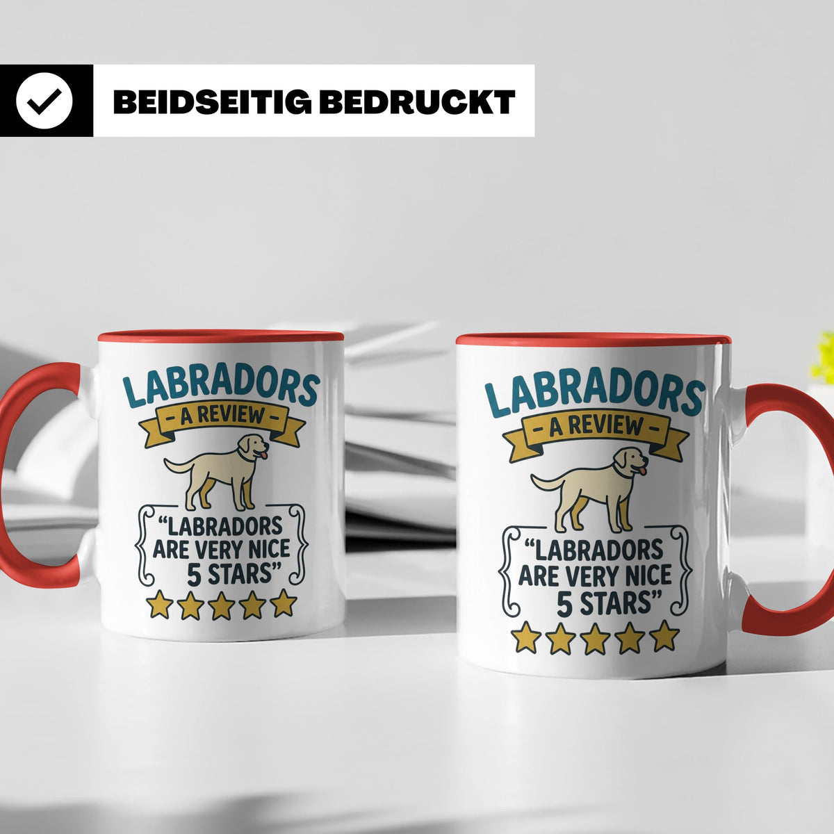 Labrador Tasse 5 Sterne Bewertung, lustiger Spruch für Hunde – Rot [farbe:rot]
