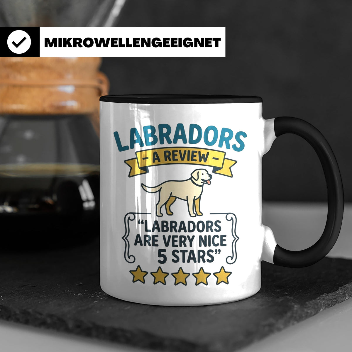Labrador Tasse 5 Sterne Bewertung, lustiger Spruch für Hunde – Schwarz [farbe:schwarz]