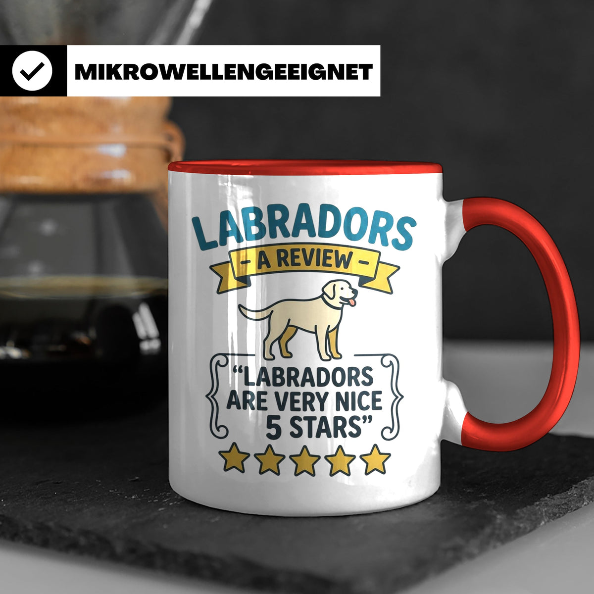 Labrador Tasse 5 Sterne Bewertung, lustiger Spruch für Hunde – Rot [farbe:rot]