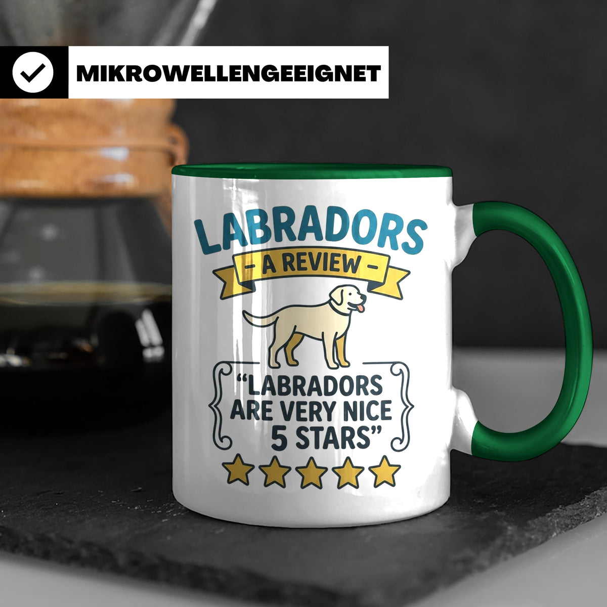 Labrador Tasse 5 Sterne Bewertung, lustiger Spruch für Hunde – Grün [farbe:grün]