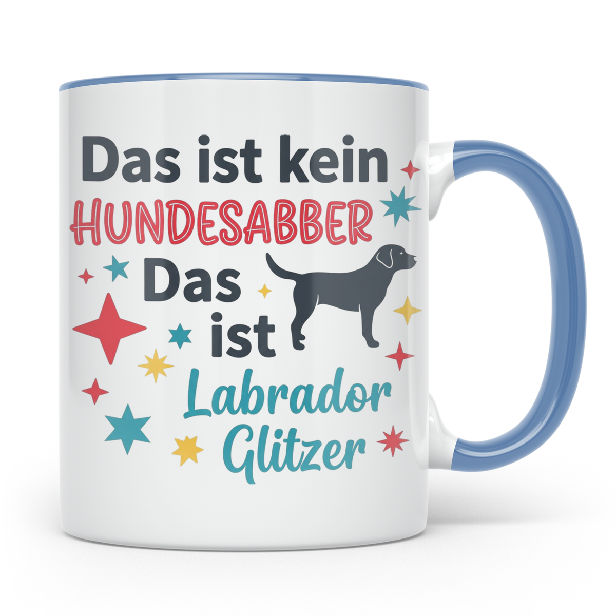 Labrador Tasse mit Spruch Hundesabber ist Labrador Glitzer.  – Blau [farbe:blau]