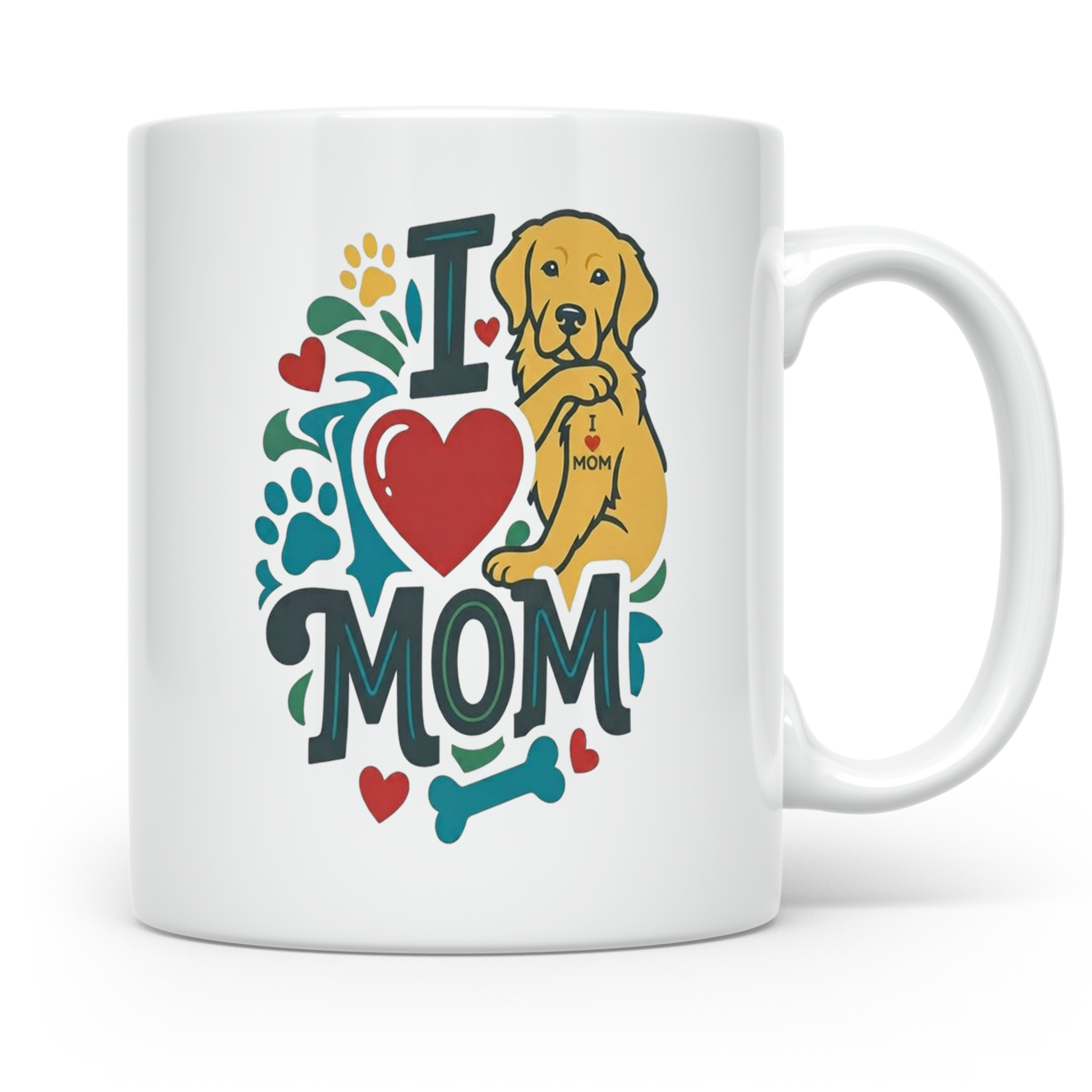 Golden Retriever Tasse für Hundemama, I Love Mom Spruch, Ges – Weiß [farbe:weiß]