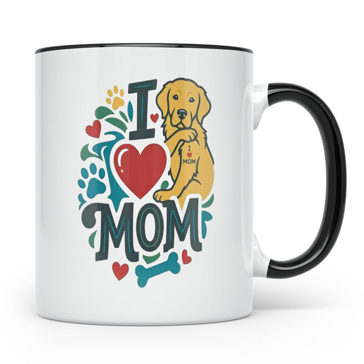 Golden Retriever Tasse für Hundemama, I Love Mom Spruch, Ges – Schwarz [farbe:schwarz]