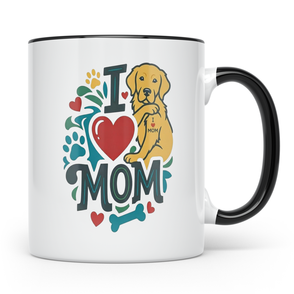 Golden Retriever Tasse für Hundemama, I Love Mom Spruch, Ges – Schwarz [farbe:schwarz]