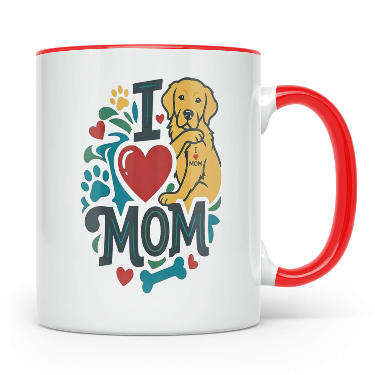 Golden Retriever Tasse für Hundemama, I Love Mom Spruch, Ges – Rot [farbe:rot]