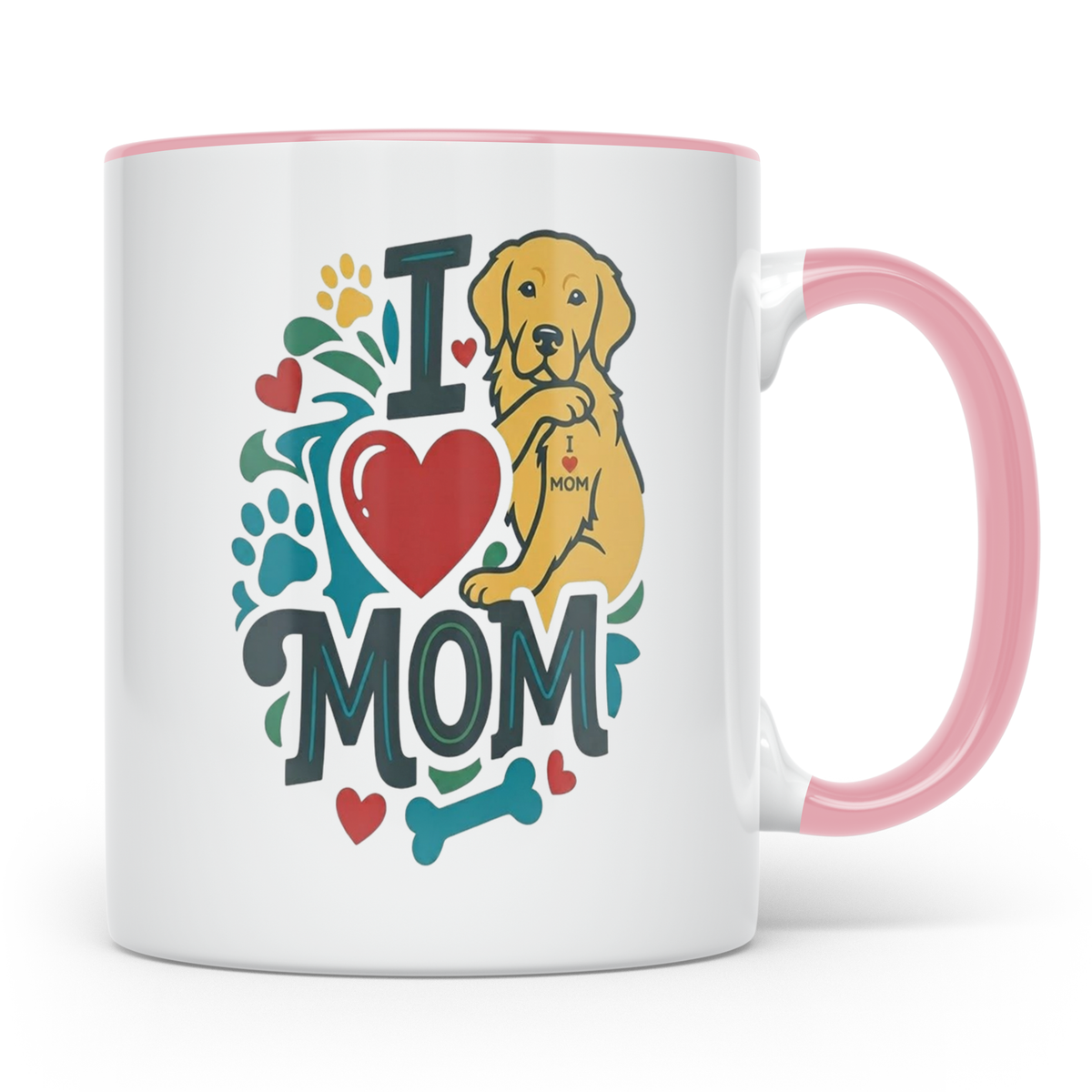 Golden Retriever Tasse für Hundemama, I Love Mom Spruch, Ges – Rosa [farbe:rosa]