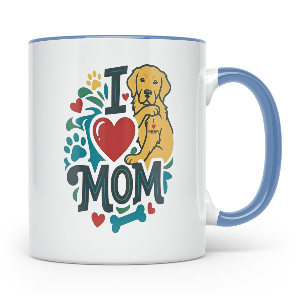 Golden Retriever Tasse für Hundemama, I Love Mom Spruch, Ges – Blau [farbe:blau]