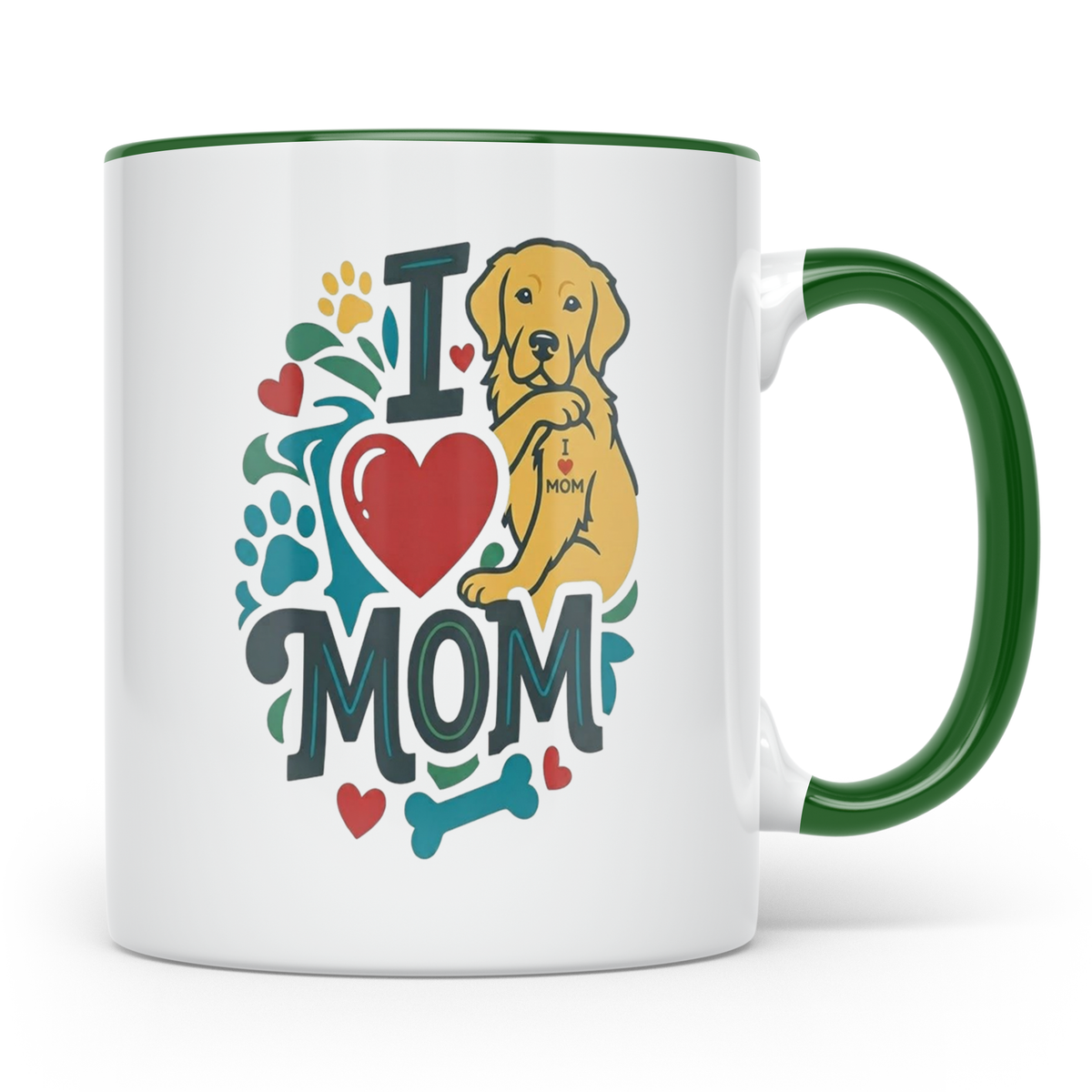 Golden Retriever Tasse für Hundemama, I Love Mom Spruch, Ges – Grün [farbe:grün]