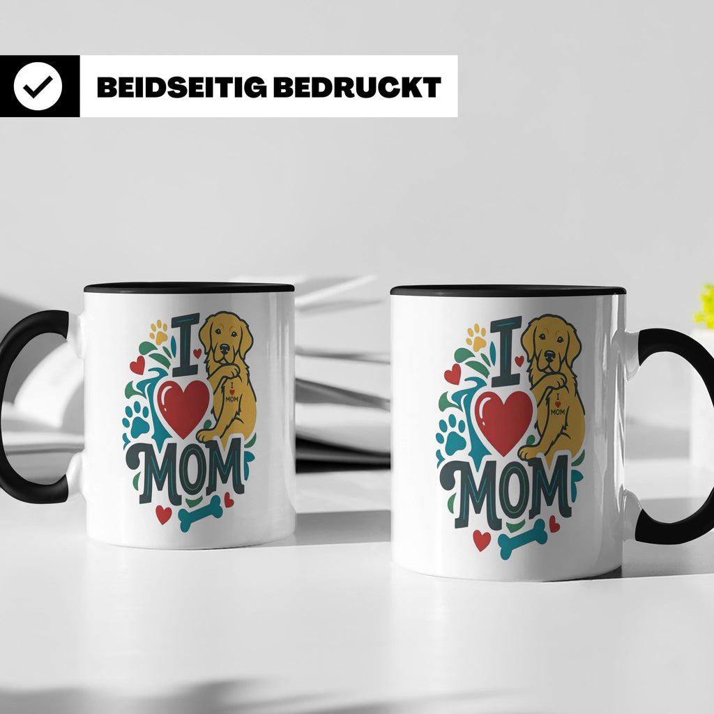 Golden Retriever Tasse für Hundemama, I Love Mom Spruch, Ges – Schwarz [farbe:schwarz]