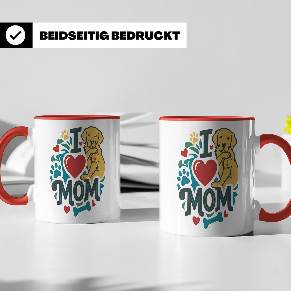 Golden Retriever Tasse für Hundemama, I Love Mom Spruch, Ges – Rot [farbe:rot]