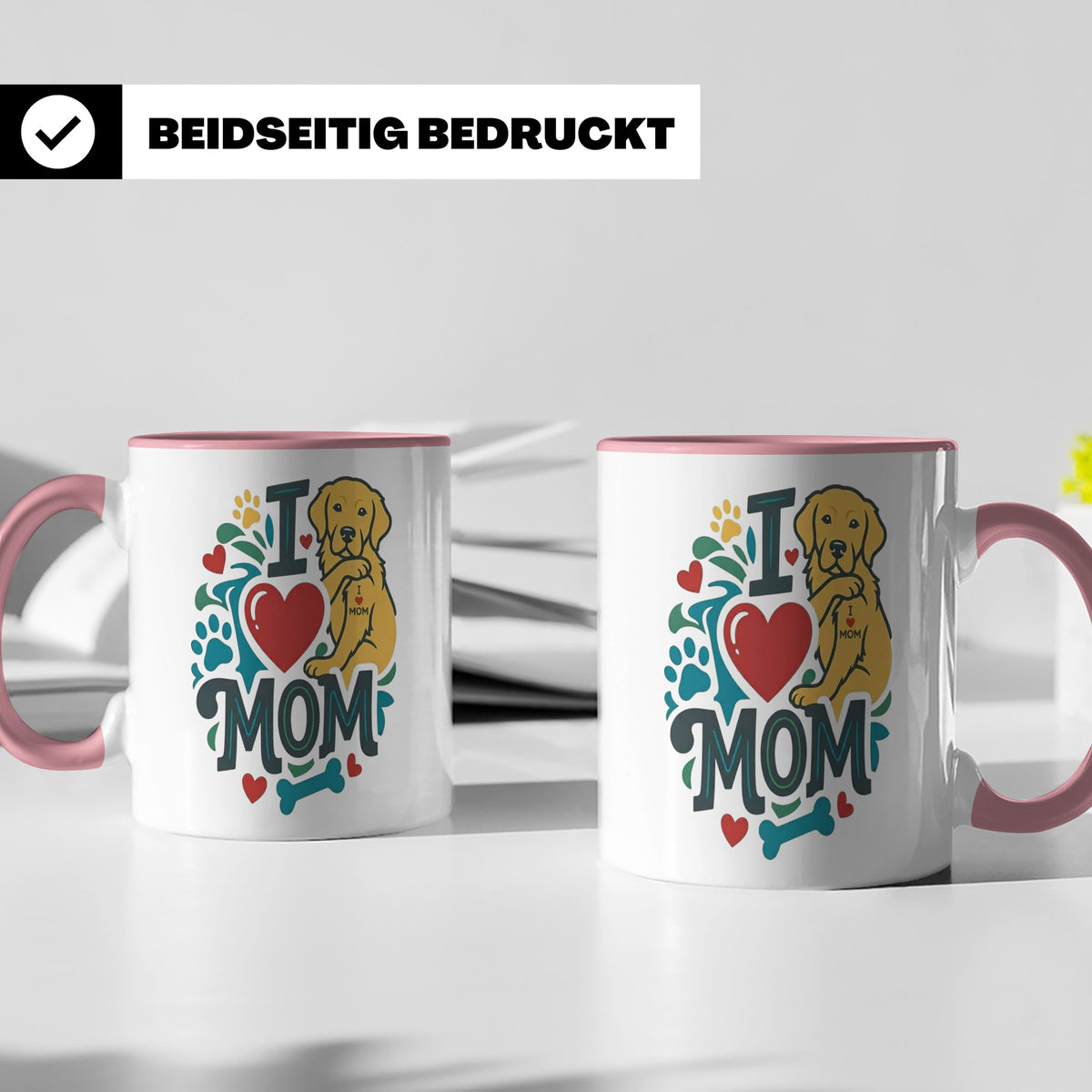 Golden Retriever Tasse für Hundemama, I Love Mom Spruch, Ges – Rosa [farbe:rosa]