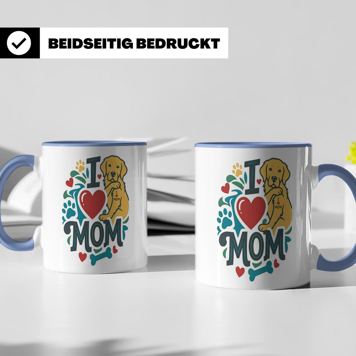 Golden Retriever Tasse für Hundemama, I Love Mom Spruch, Ges – Blau [farbe:blau]