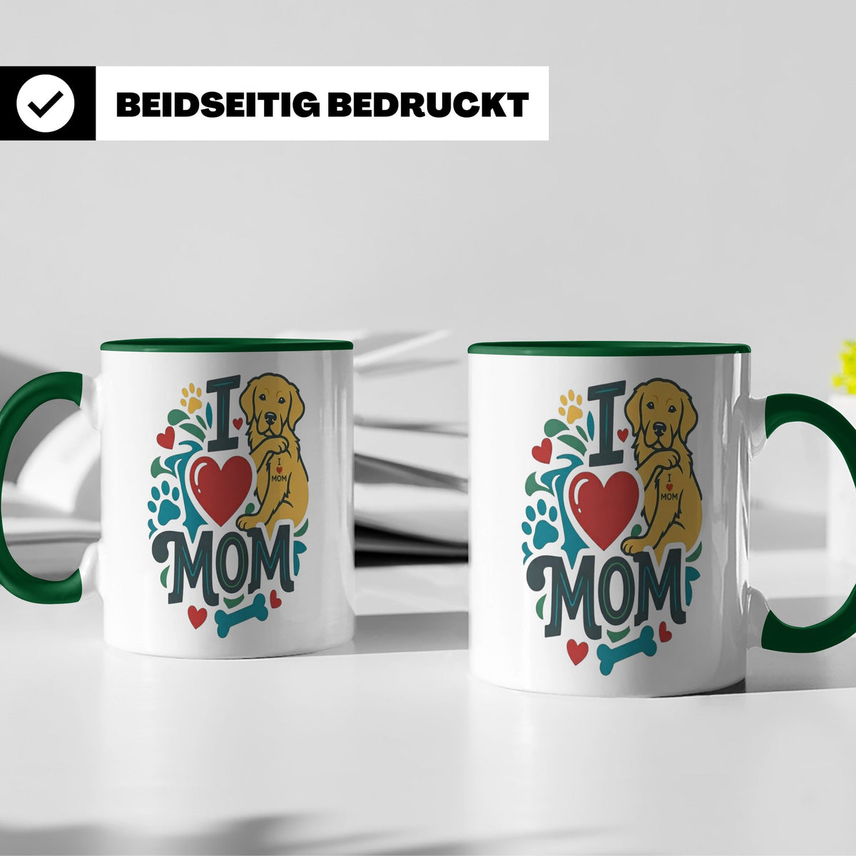 Golden Retriever Tasse für Hundemama, I Love Mom Spruch, Ges – Grün [farbe:grün]