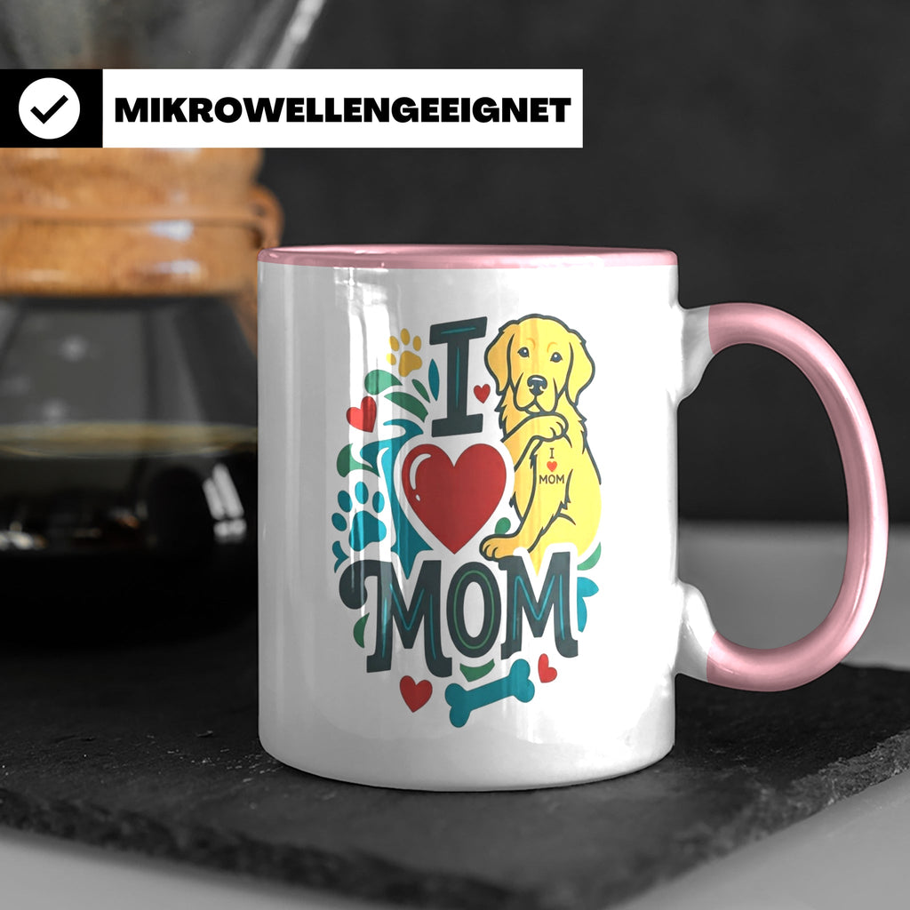 Golden Retriever Tasse für Hundemama, I Love Mom Spruch, Ges – Rosa [farbe:rosa]