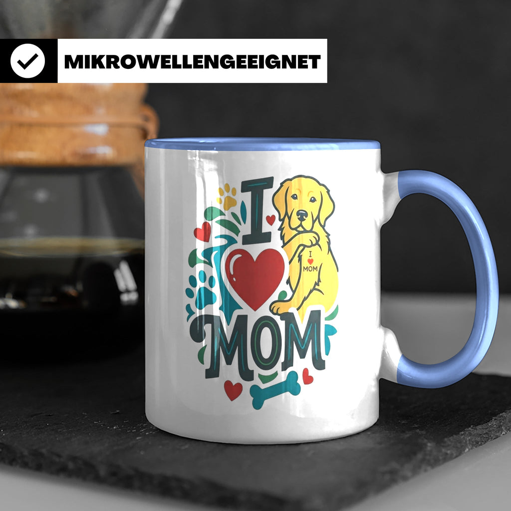 Golden Retriever Tasse für Hundemama, I Love Mom Spruch, Ges – Blau [farbe:blau]
