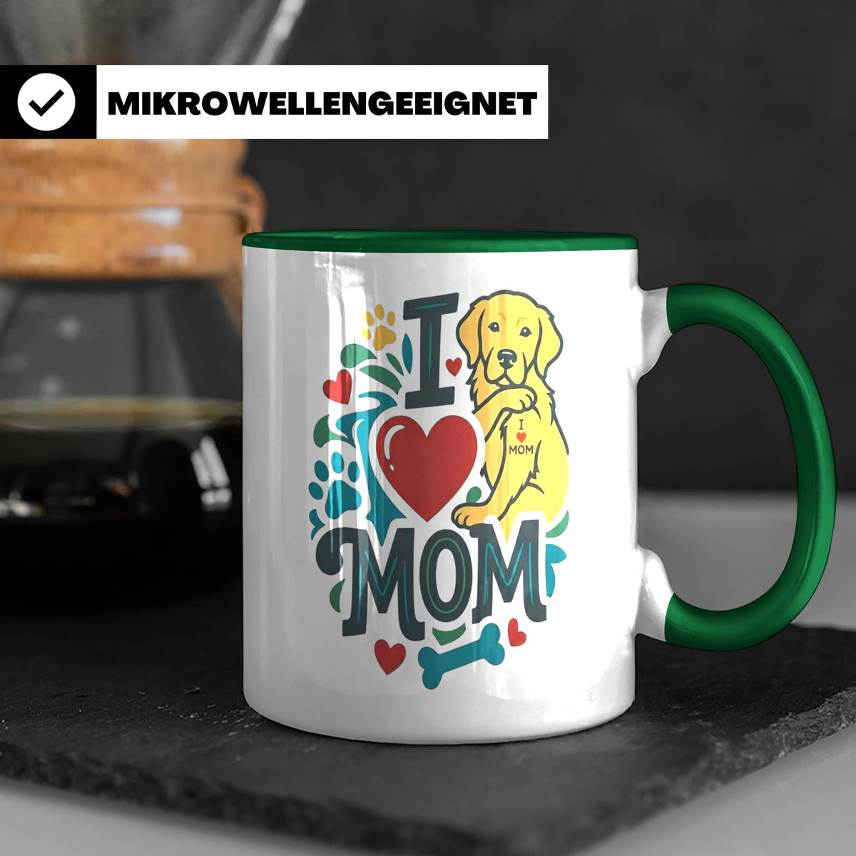 Golden Retriever Tasse für Hundemama, I Love Mom Spruch, Ges – Grün [farbe:grün]