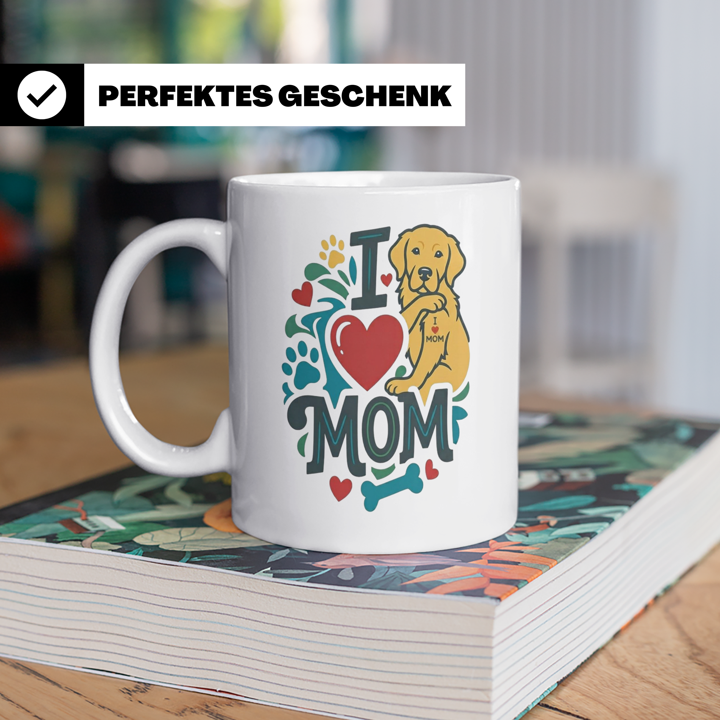 Golden Retriever Tasse für Hundemama, I Love Mom Spruch, Ges – Weiß [farbe:weiß]