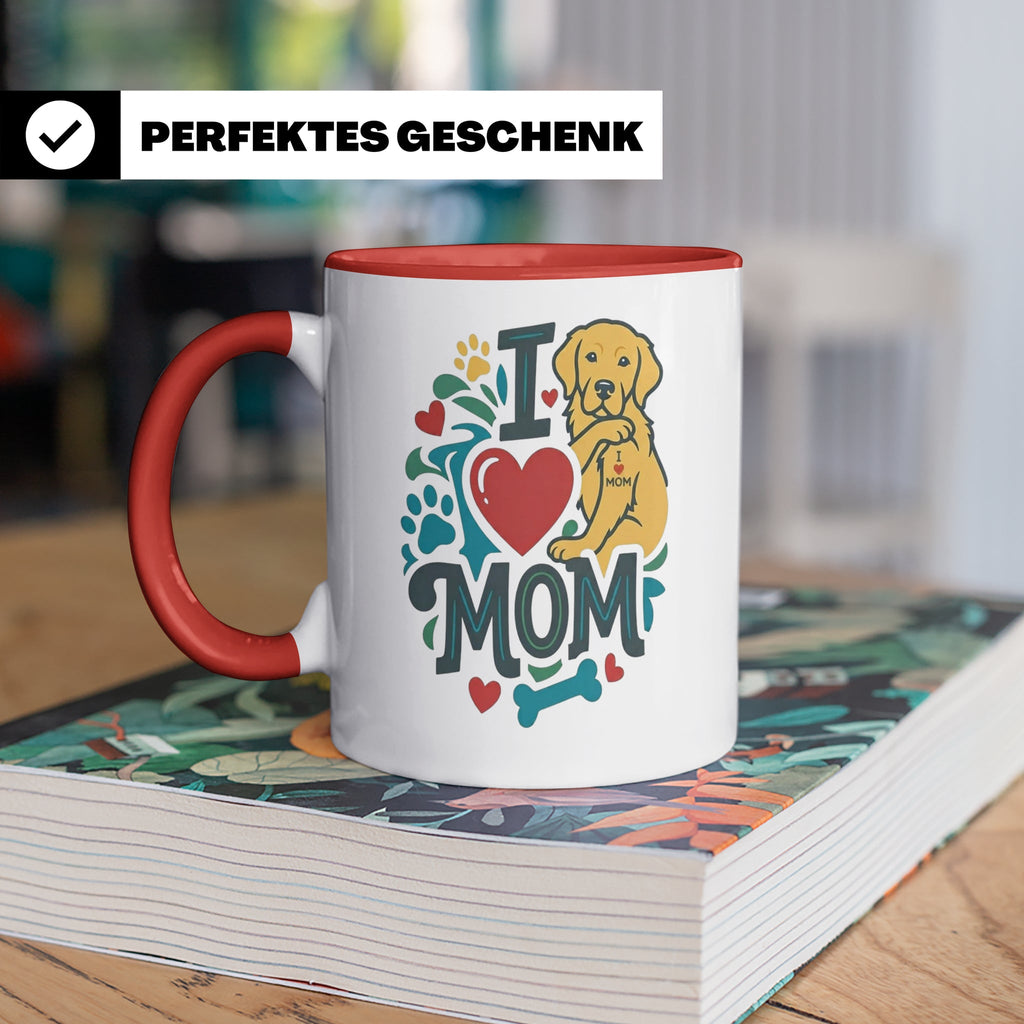 Golden Retriever Tasse für Hundemama, I Love Mom Spruch, Ges – Rot [farbe:rot]