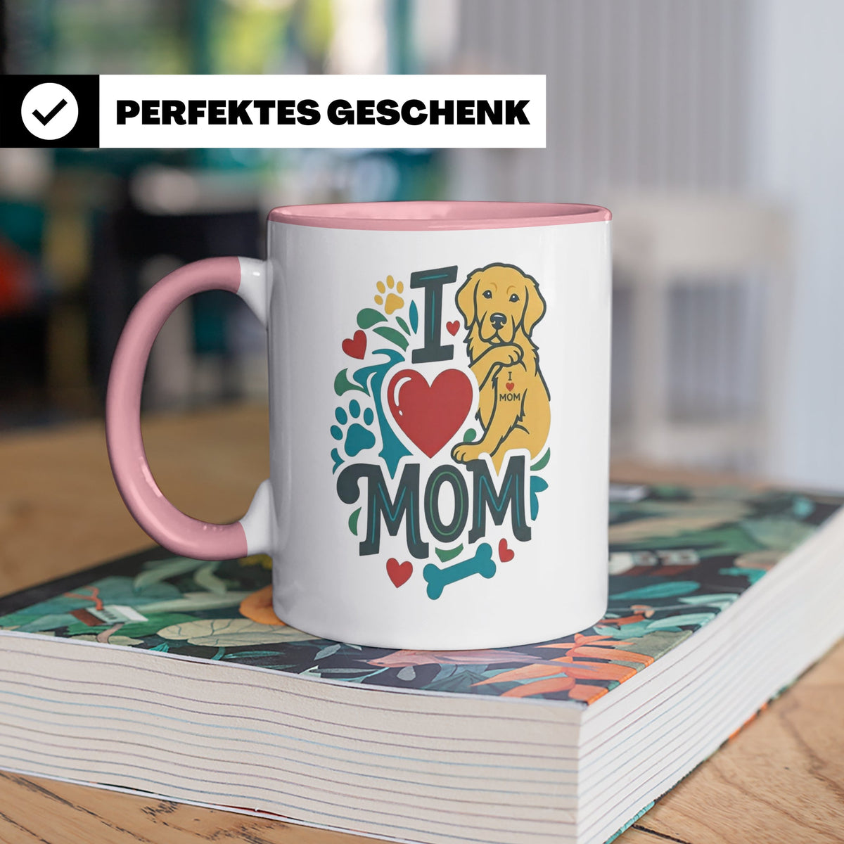 Golden Retriever Tasse für Hundemama, I Love Mom Spruch, Ges – Rosa [farbe:rosa]