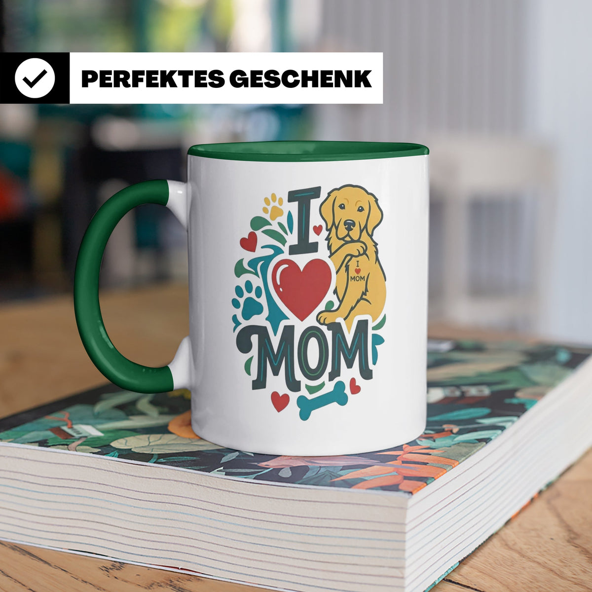 Golden Retriever Tasse für Hundemama, I Love Mom Spruch, Ges – Grün [farbe:grün]