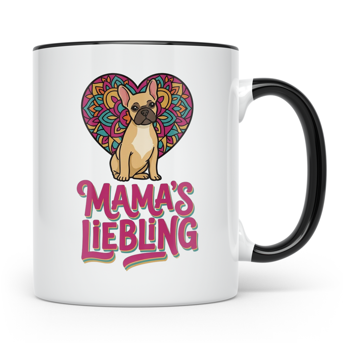 Französische Bulldogge Tasse mit Spruch Mama's Liebling, Fre – Schwarz [farbe:schwarz]