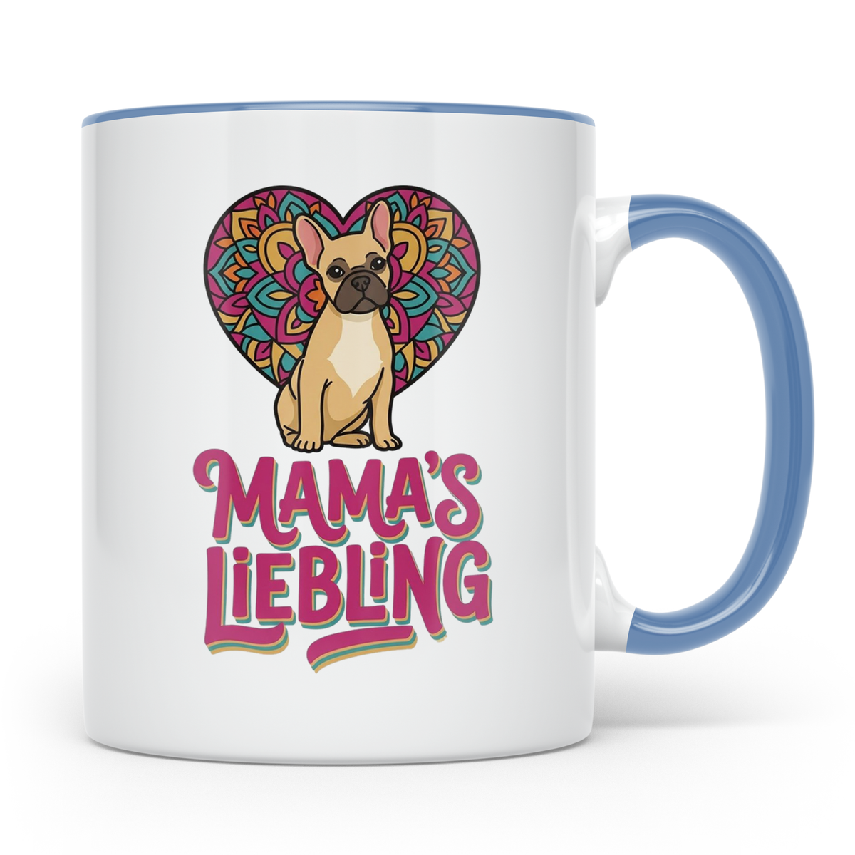 Französische Bulldogge Tasse mit Spruch Mama's Liebling, Fre – Blau [farbe:blau]