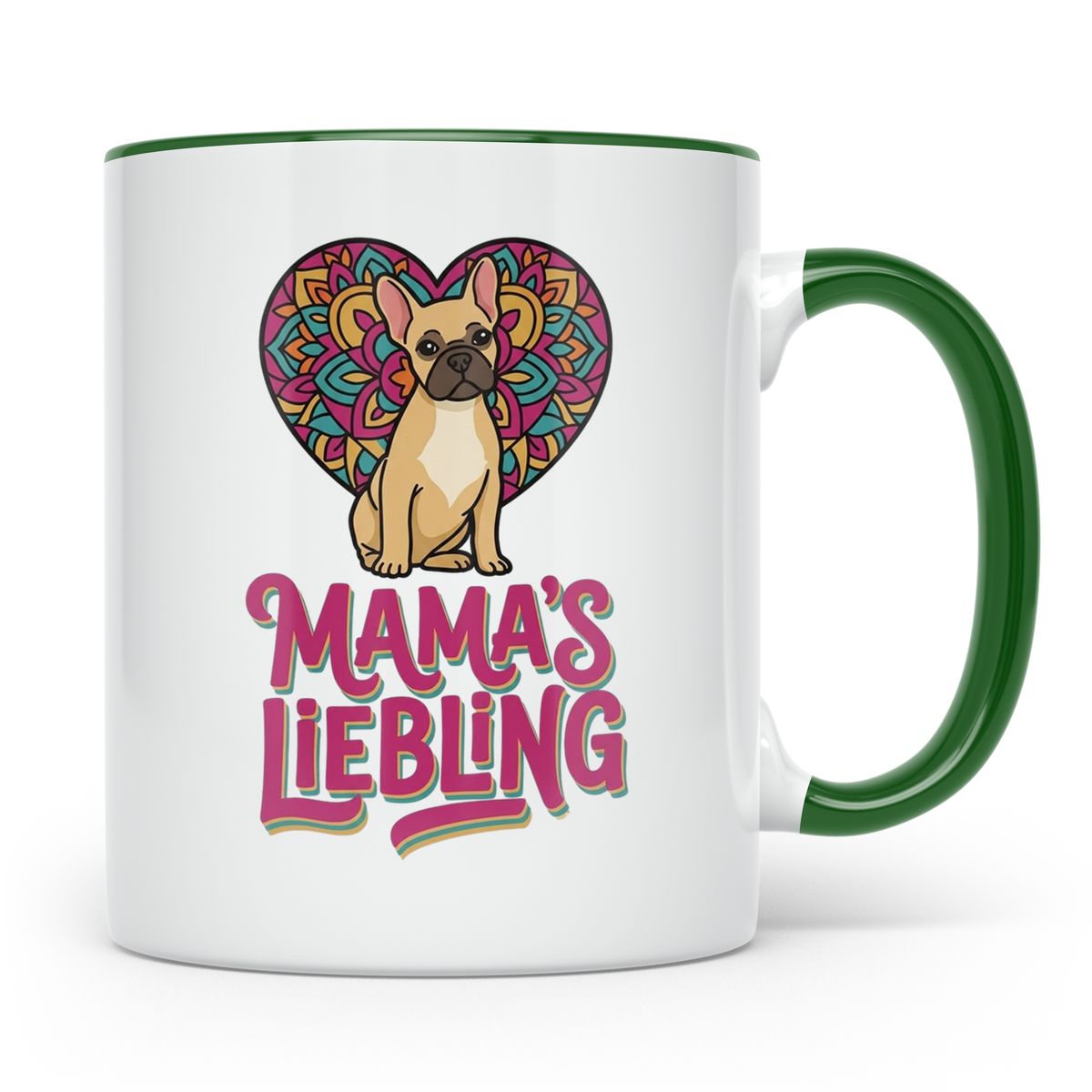 Französische Bulldogge Tasse mit Spruch Mama's Liebling, Fre – Grün [farbe:grün]