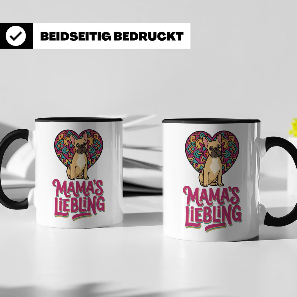 Französische Bulldogge Tasse mit Spruch Mama's Liebling, Fre – Schwarz [farbe:schwarz]