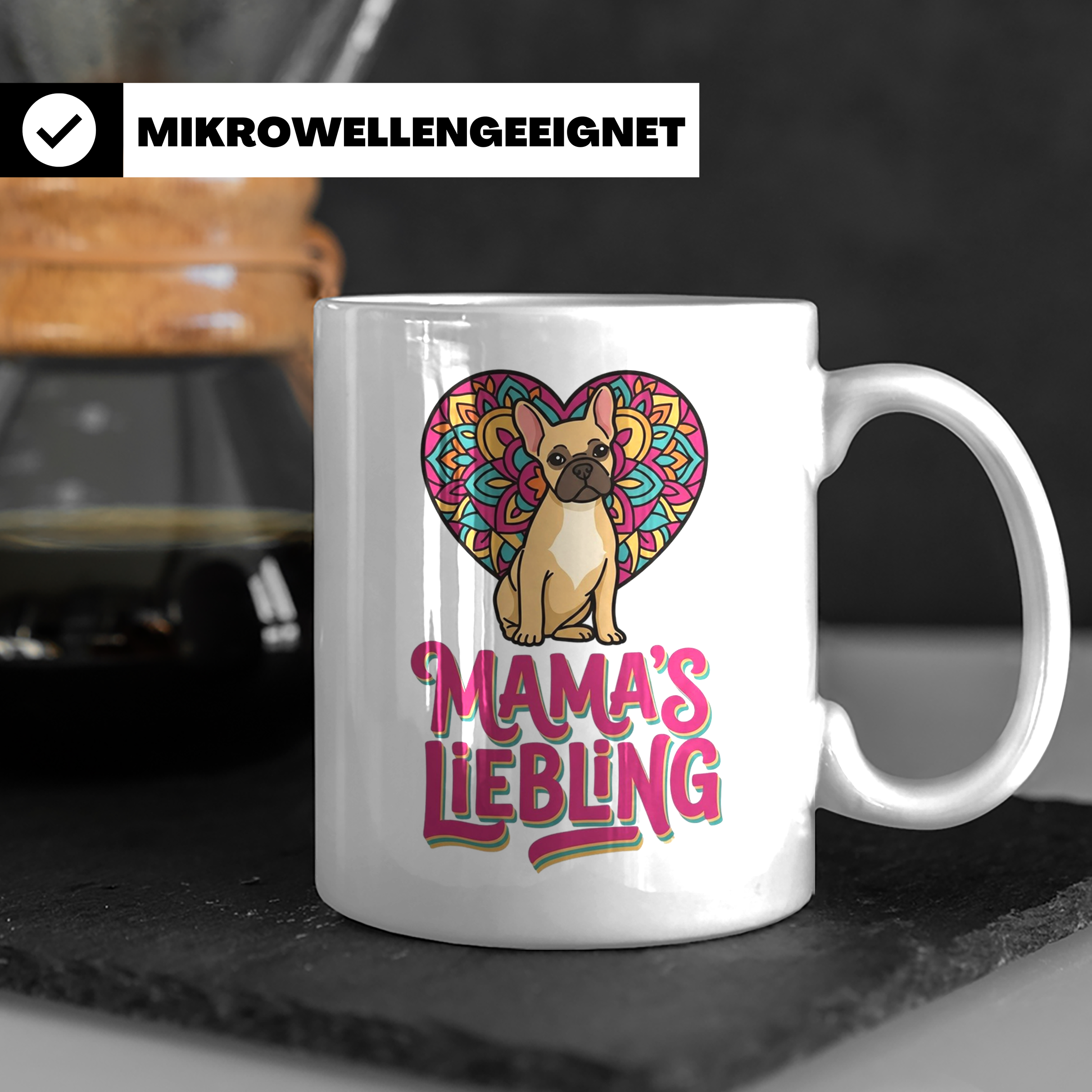 Französische Bulldogge Tasse mit Spruch Mama's Liebling, Fre – Weiß [farbe:weiß]
