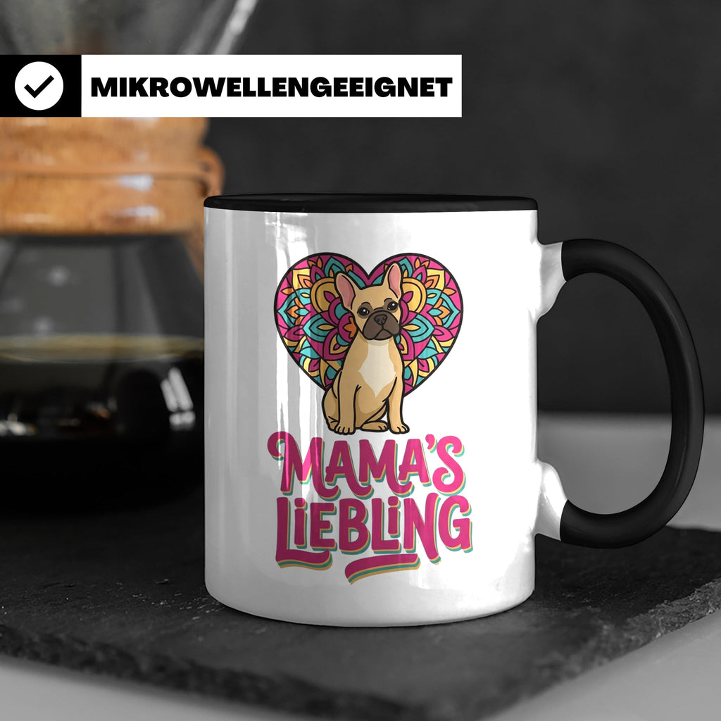 Französische Bulldogge Tasse mit Spruch Mama's Liebling, Fre – Schwarz [farbe:schwarz]