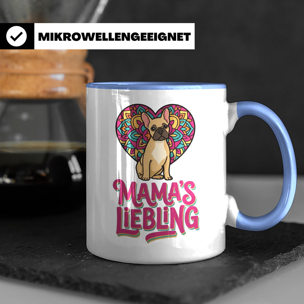 Französische Bulldogge Tasse mit Spruch Mama's Liebling, Fre – Blau [farbe:blau]
