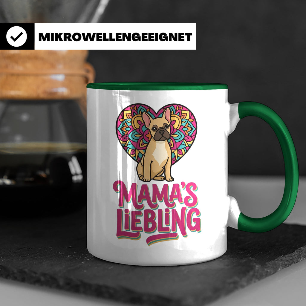 Französische Bulldogge Tasse mit Spruch Mama's Liebling, Fre – Grün [farbe:grün]
