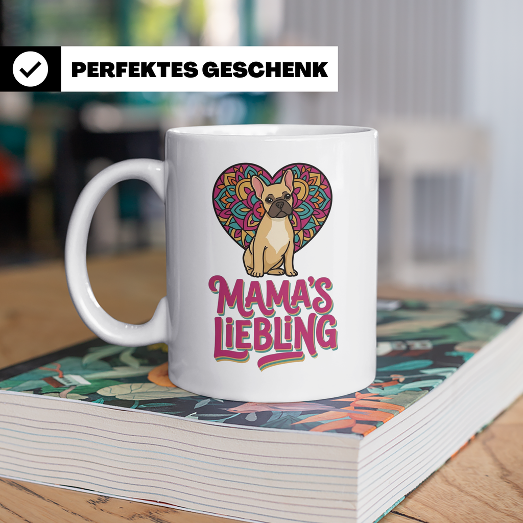 Französische Bulldogge Tasse mit Spruch Mama's Liebling, Fre – Weiß [farbe:weiß]
