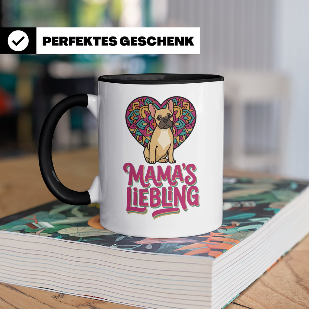 Französische Bulldogge Tasse mit Spruch Mama's Liebling, Fre – Schwarz [farbe:schwarz]