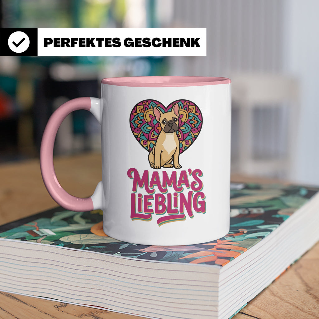 Französische Bulldogge Tasse mit Spruch Mama's Liebling, Fre – Rosa [farbe:rosa]