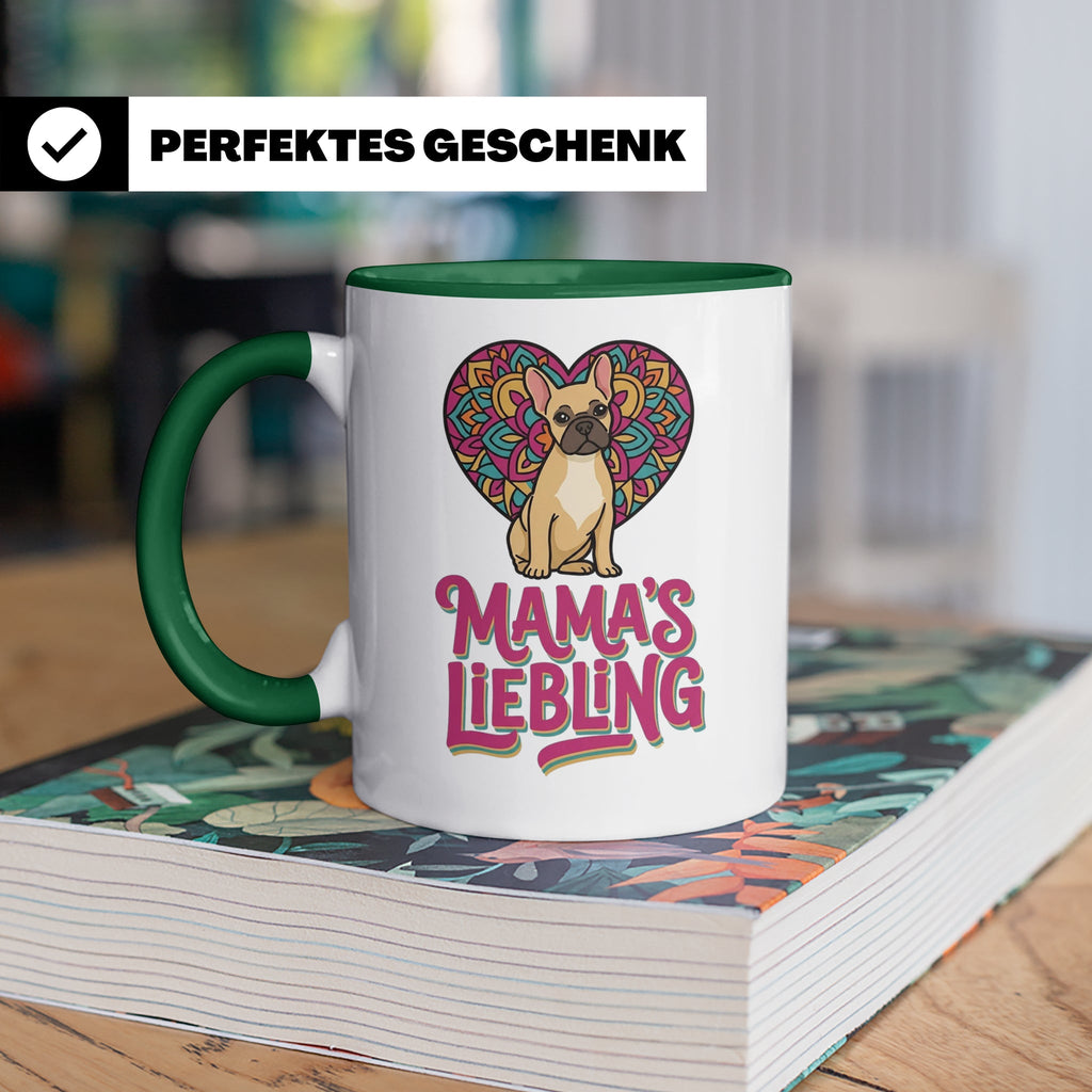 Französische Bulldogge Tasse mit Spruch Mama's Liebling, Fre – Grün [farbe:grün]