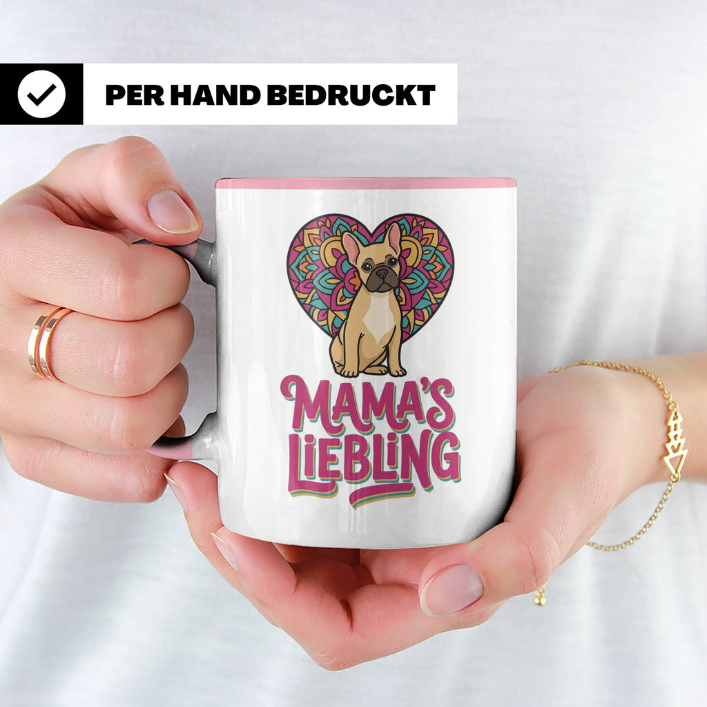 Französische Bulldogge Tasse mit Spruch Mama's Liebling, Fre – Rosa [farbe:rosa]