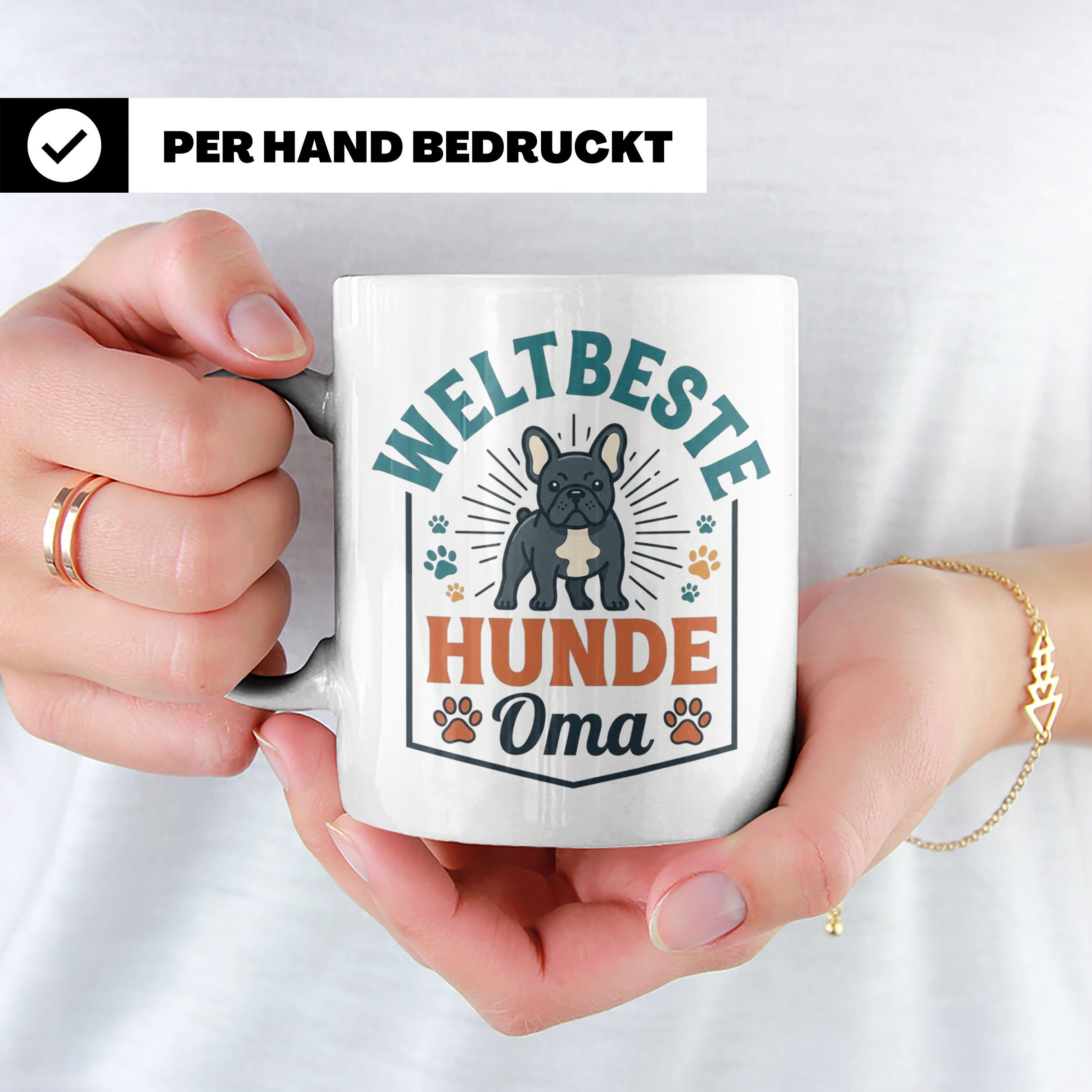 Weltbeste Hunde Oma Tasse mit Französischer Bulldogge Motiv, – Weiß [farbe:weiß]