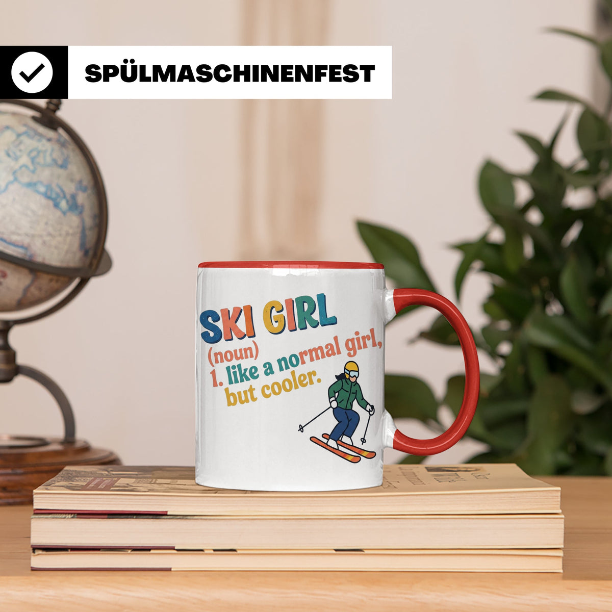 Ski Girl Tasse lustig, Definition Skifahrerin Kaffeebecher,  – Rot [farbe:rot]