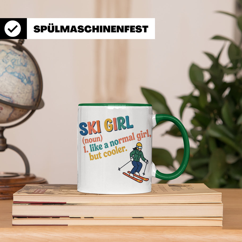 Ski Girl Tasse lustig, Definition Skifahrerin Kaffeebecher,  – Grün [farbe:grün]