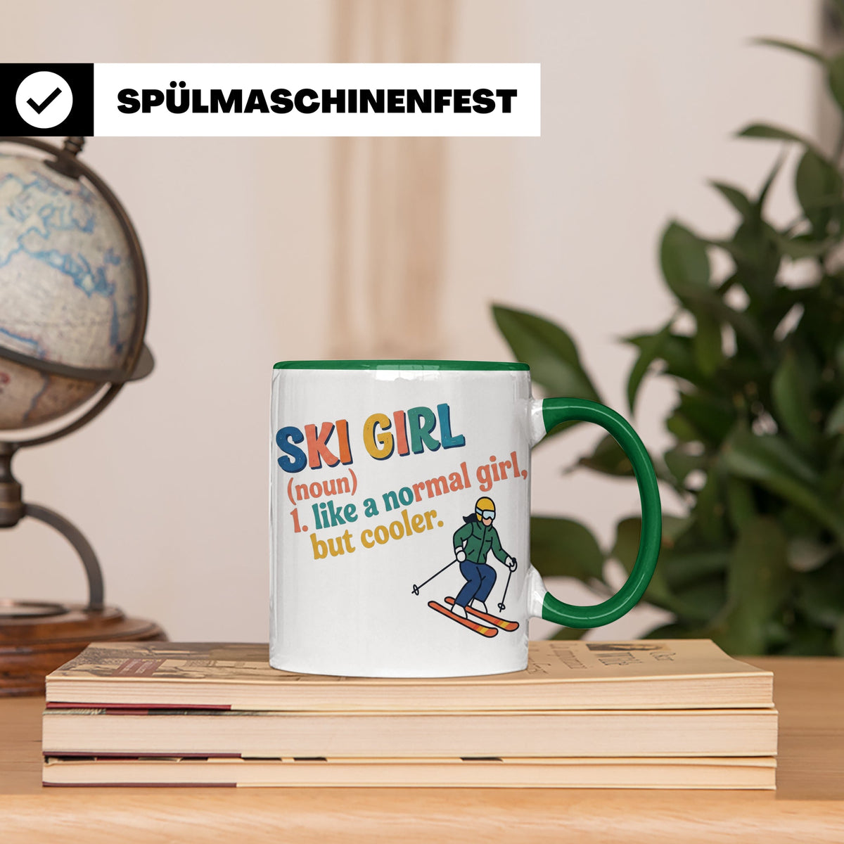 Ski Girl Tasse lustig, Definition Skifahrerin Kaffeebecher,  – Grün [farbe:grün]