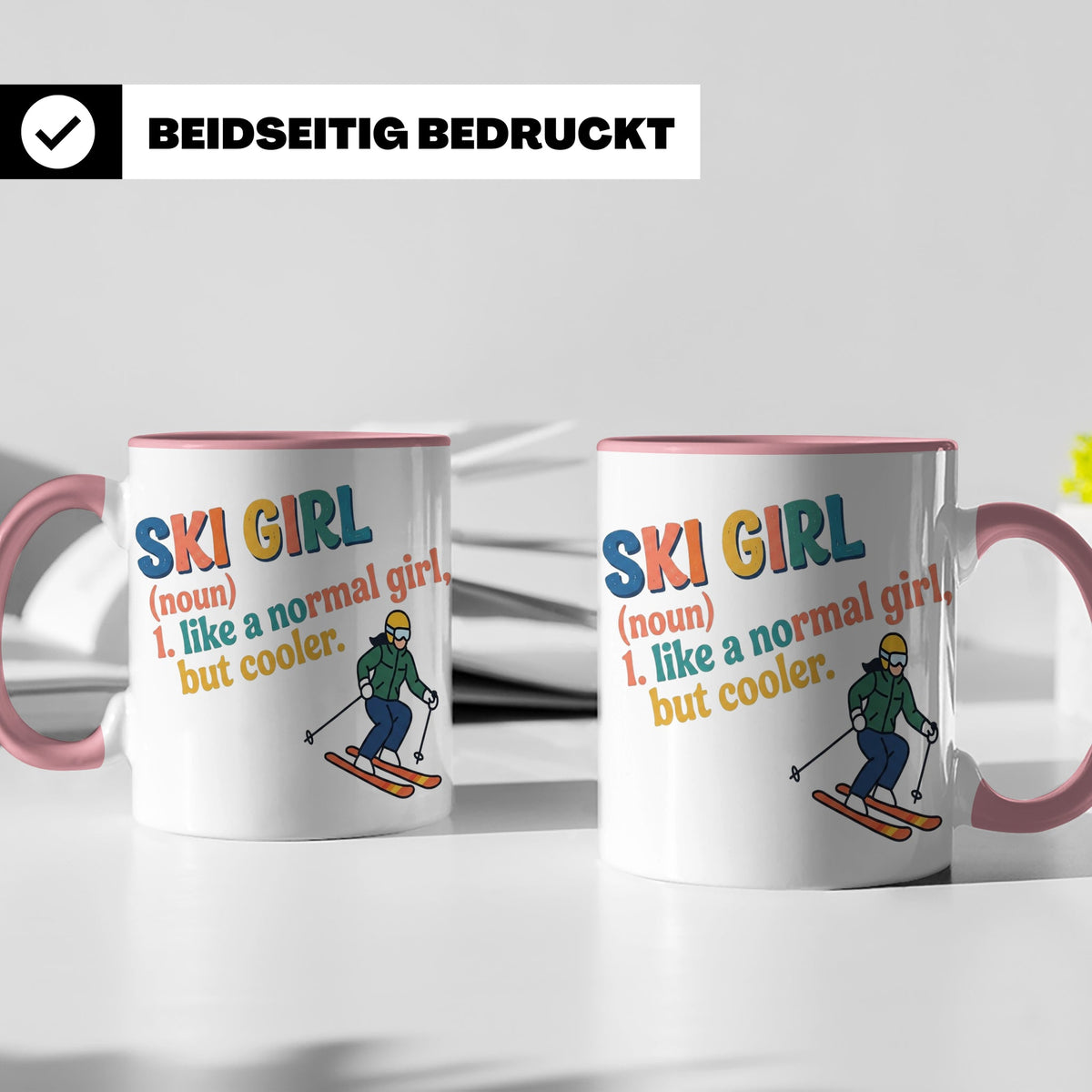 Ski Girl Tasse lustig, Definition Skifahrerin Kaffeebecher,  – Rosa [farbe:rosa]