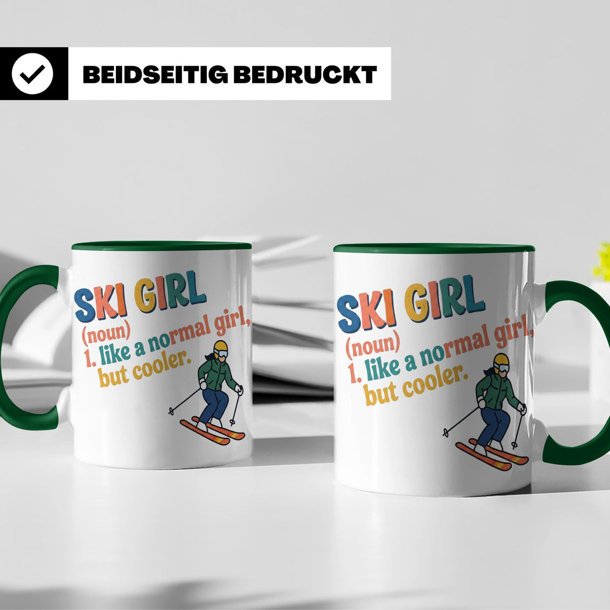Ski Girl Tasse lustig, Definition Skifahrerin Kaffeebecher,  – Grün [farbe:grün]