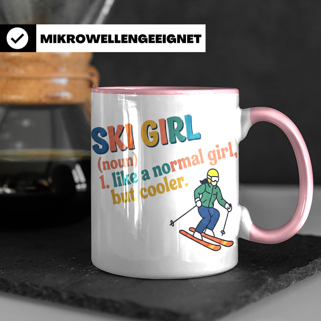 Ski Girl Tasse lustig, Definition Skifahrerin Kaffeebecher,  – Rosa [farbe:rosa]