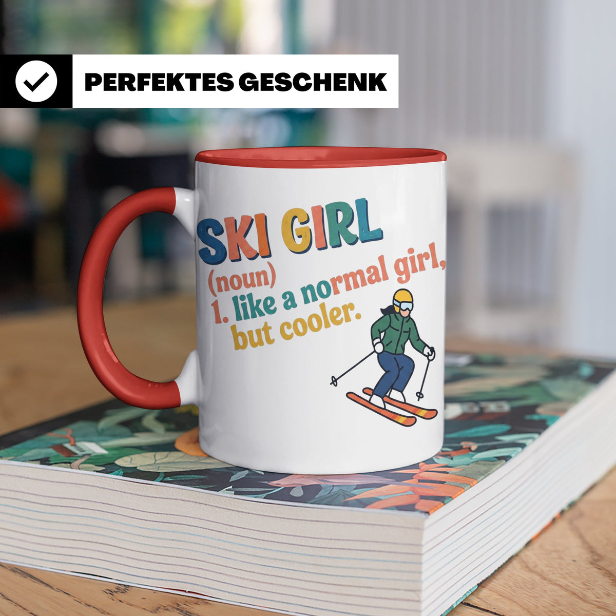 Ski Girl Tasse lustig, Definition Skifahrerin Kaffeebecher,  – Rot [farbe:rot]