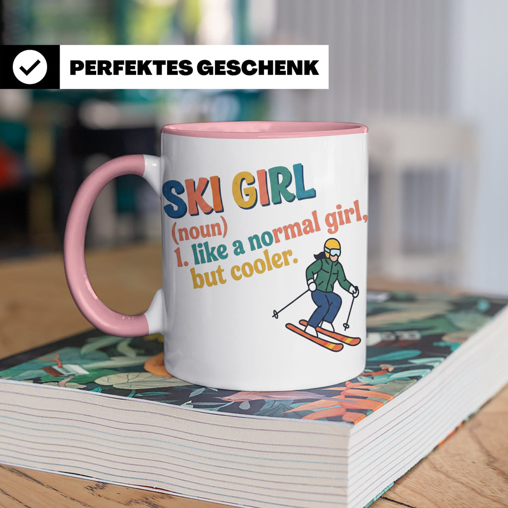 Ski Girl Tasse lustig, Definition Skifahrerin Kaffeebecher,  – Rosa [farbe:rosa]