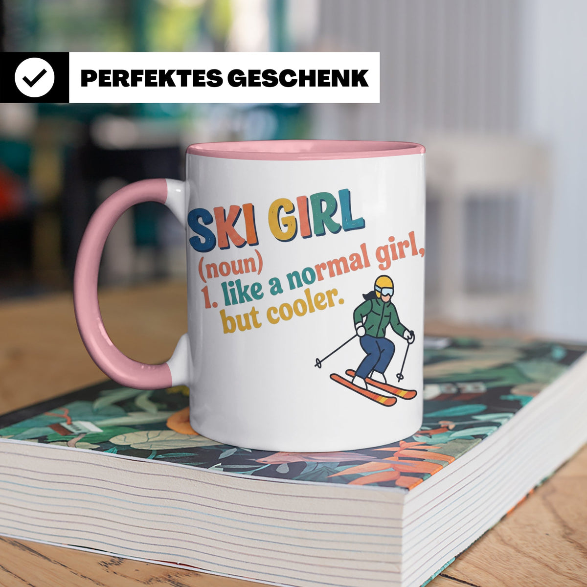 Ski Girl Tasse lustig, Definition Skifahrerin Kaffeebecher,  – Rosa [farbe:rosa]