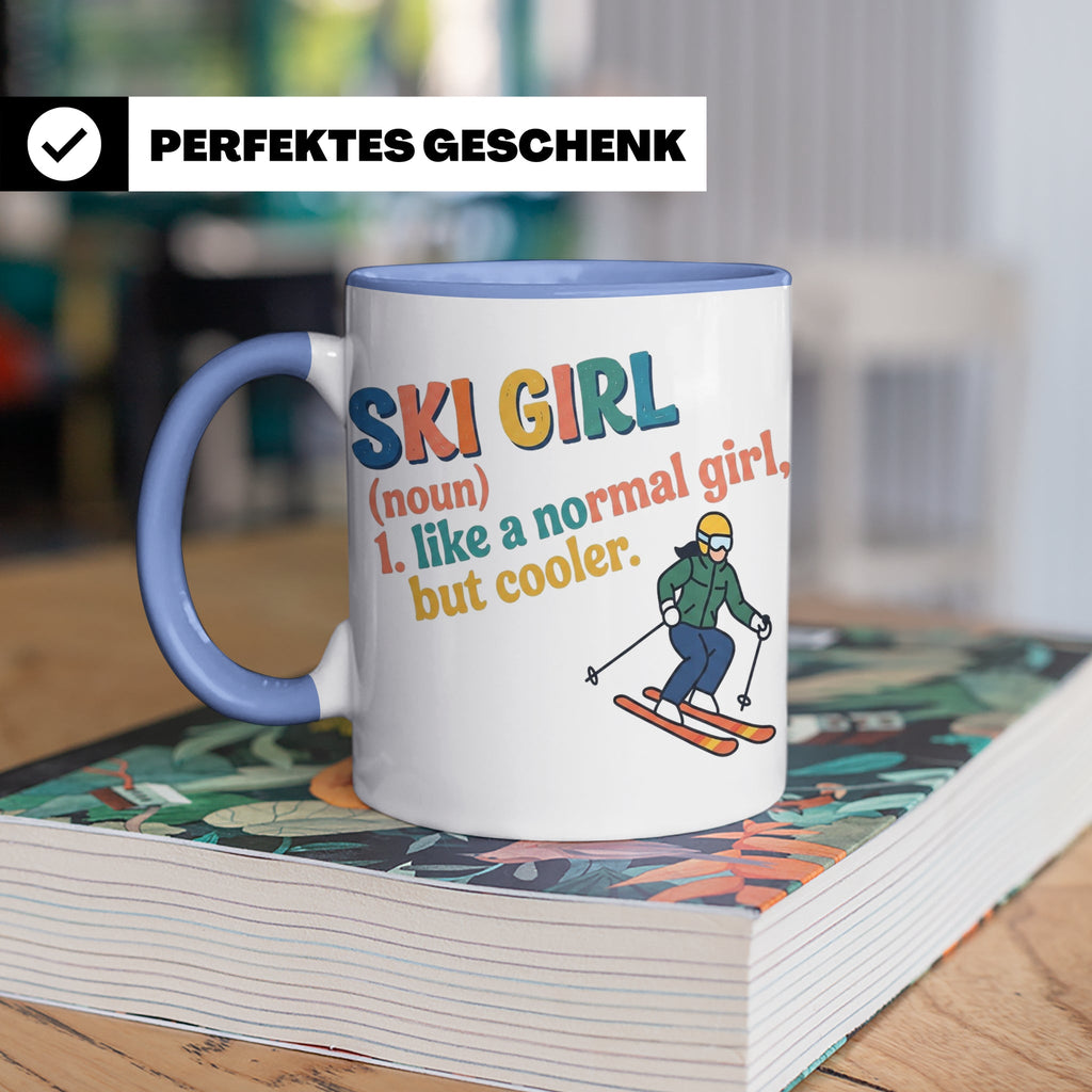 Ski Girl Tasse lustig, Definition Skifahrerin Kaffeebecher,  – Blau [farbe:blau]