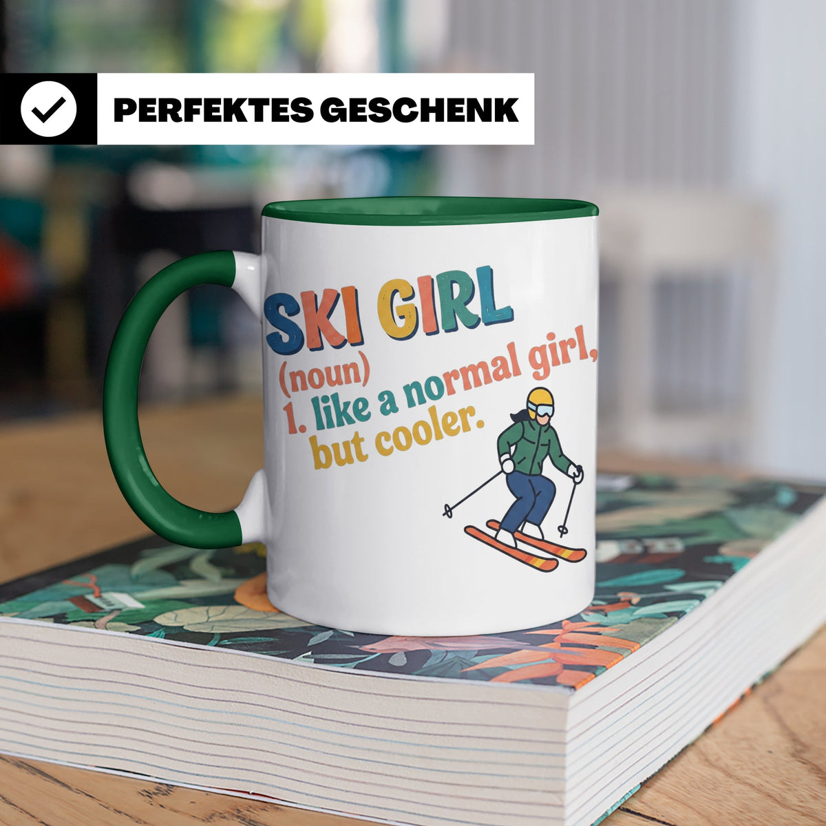 Ski Girl Tasse lustig, Definition Skifahrerin Kaffeebecher,  – Grün [farbe:grün]
